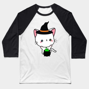 Cute white cat is a witch Baseball T-Shirt